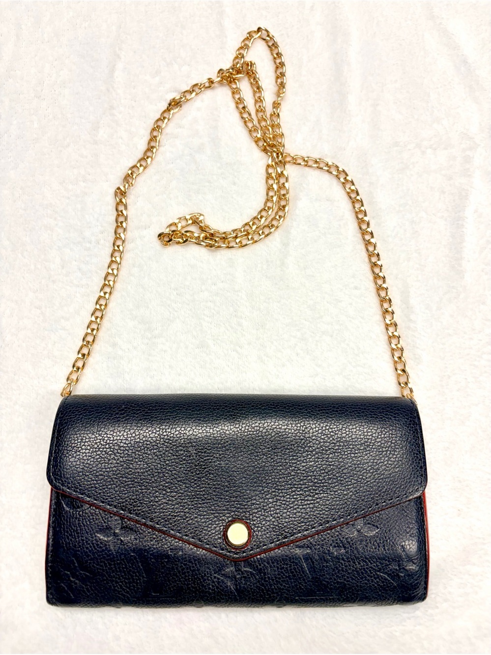 Louis Vuitton Sarah Long Wallet Navy Empreinte with Dustbag & Crossbody Chain